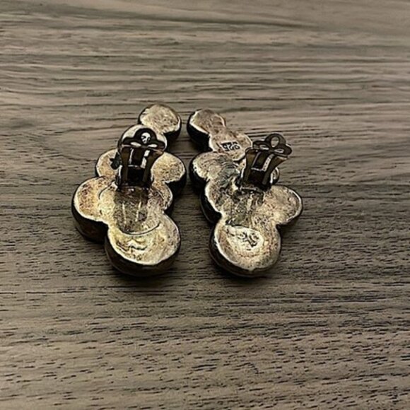 Rare Vintage Modernist Dark Tone Circle Silver Earrings - Picture 4 of 4